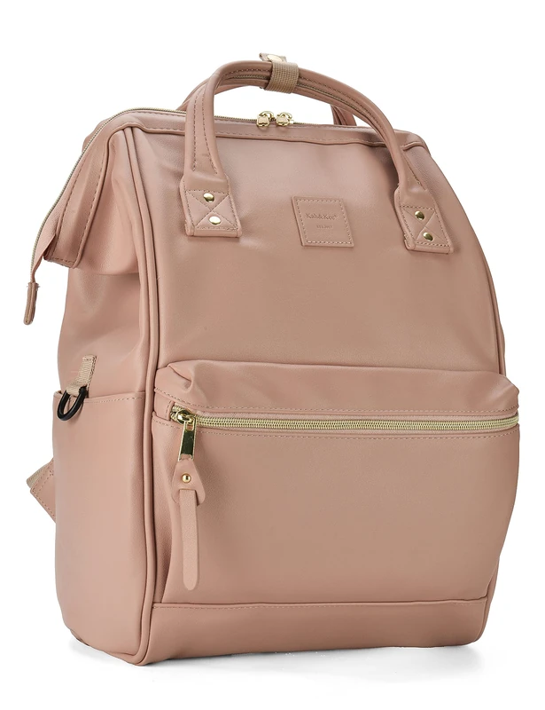 Kah&Kee Leather Laptop Backpack for Women, Waterproof & Anti-Theft, Ideal Nappy Bag for Work, Travel, Doctors & Teachers (Tan Pink II)
