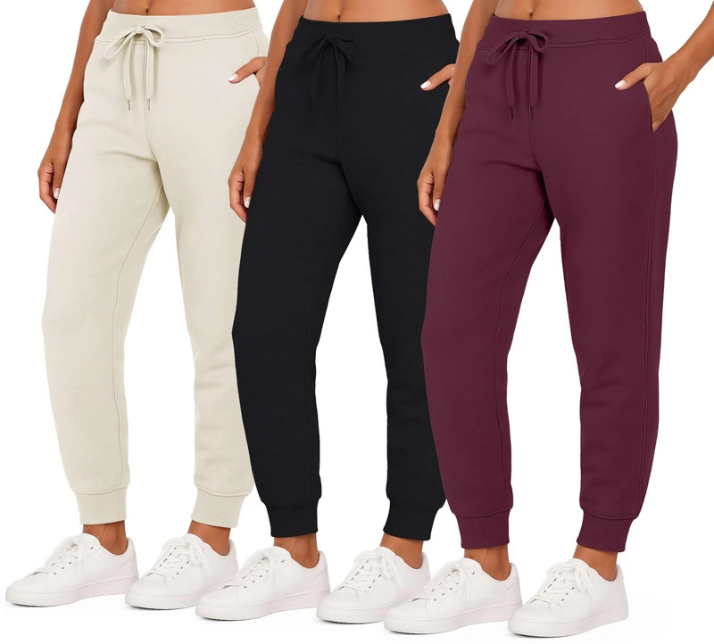 3 Pack: Women’s Fleece Jogger Trousers Sweatpants Tracksuit Running Bottoms French Terry Running Sports Lounge Active Ladies Warm Sweat Jogging Track Pants Casual Athletic Camo Pockets-Set 6, S