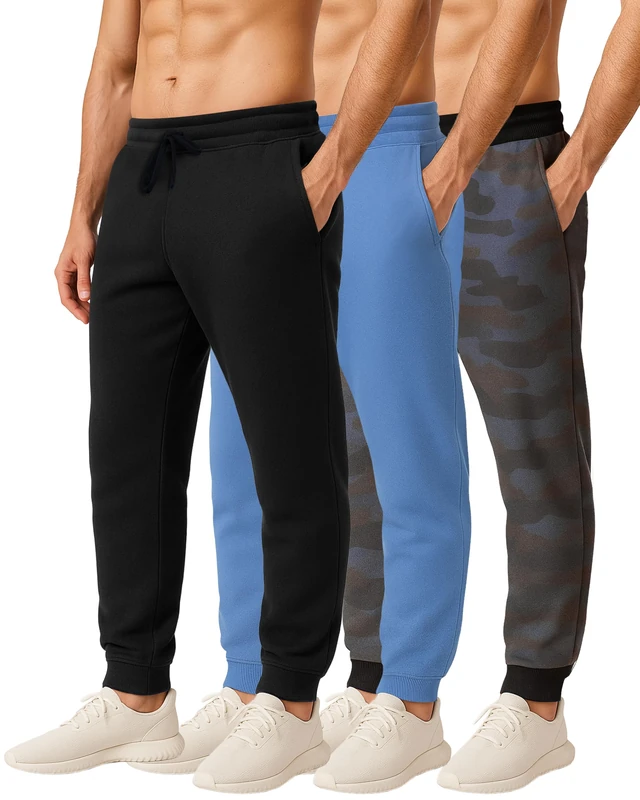 Real Essentials 3 Pack: Men's Tech Fleece Active Athletic Casual Jogger Sweatpants with Pockets (as8, Alpha, l, Regular, Regular, Set H)