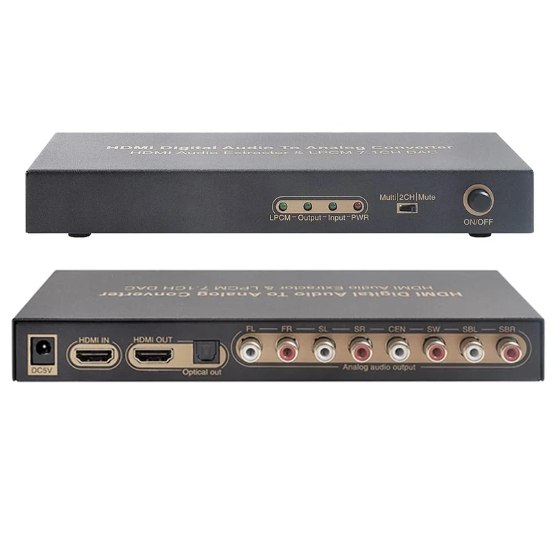 4K HDMI to HDMI 7.1 Audio Converter - DAC, LPCM, Optical, Digital to Analog, 2CH, 5.1CH, 7.1CH, SPDIF, RCA Output