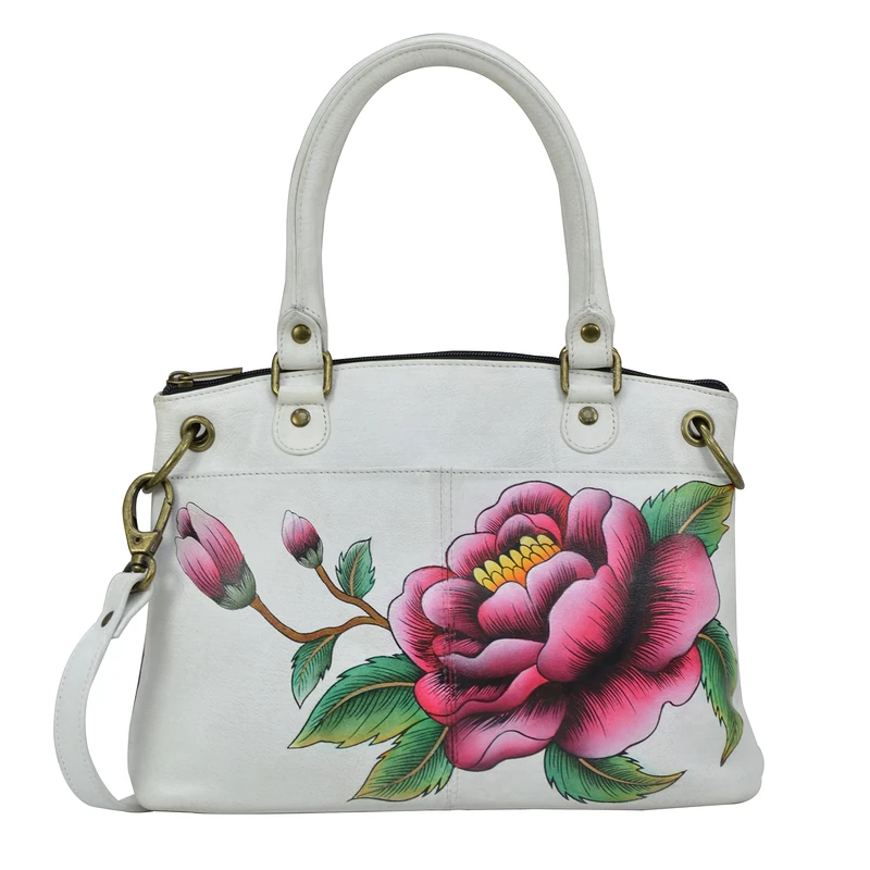 Anna by Anuschka Women's Leather-Small Satchel, Peony Ivory, One Size