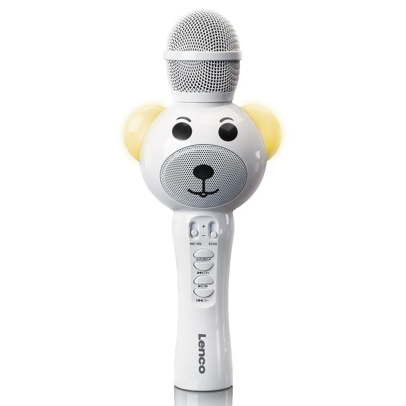 Lenco BMC-060 Karaoke Microphone for Children, Bluetooth V5.0, with Smartphone Holder, 5 Watt RMS, LED Light Effects, Integrated Battery with 1200 mAh, Android and iOS, White