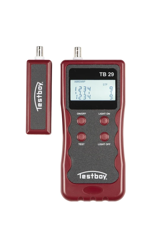 Testboy 29 network wiring tester (with clear LC display, can check cable formats for interruptions, mix-ups or short circuits; handy and easy to use), red/black