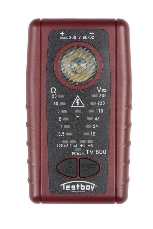 Testboy TV 800 low-resistance tester with 200 mA in accordance with EN 61557-4 (continuity test including voltage test up to 300 V AC/DC, non-contact voltage tester), red
