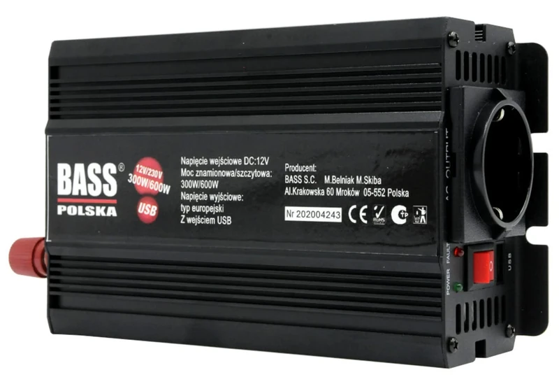 PNI Bass BP-5009 voltage inverter, 12V power supply, 230V output, pure sine, black