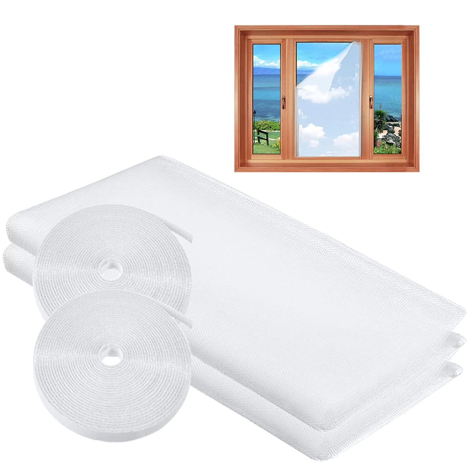MOEGFY Window Screen Mosquito Netting,2 Pack Fly Screen Window DIY Self-Adhesive Insect Mesh Curtain Bug Bee Protector 150x180CM with 2 Rolls Hook Sticky Tape,Fitted to Multiple Windows White