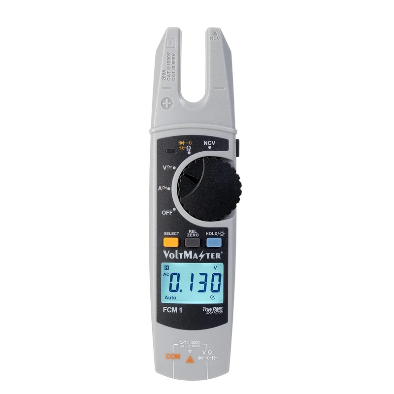 Voltmaster FCM 1 digital fork clamp ammeter CAT III 600V, multifunctional measuring device with open clamp head (universal use, AC/DC current measurement, large LC display), gray - Image 1