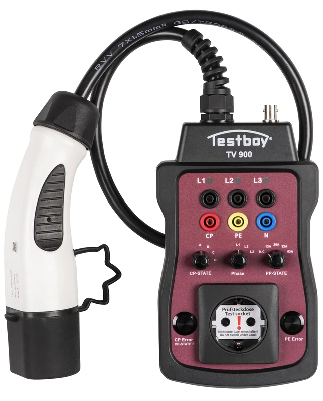 Testboy TV 900 charging station adapter for testing type 2 charging stations (installation tester or multimeter can be connected, integrated LED), black/red