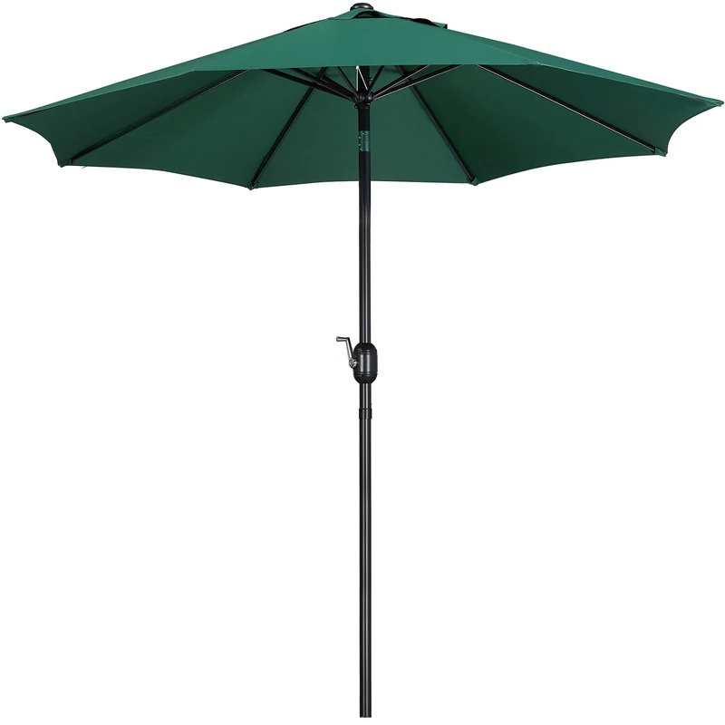 Yaheetech Garden Parasol Umbrella 2.7M Patio Table Umbrella Outdoor Sun Shade for Patio Garden with Crank Handle & 8 Metal Ribs for Backyard/Deck -Dark Green
