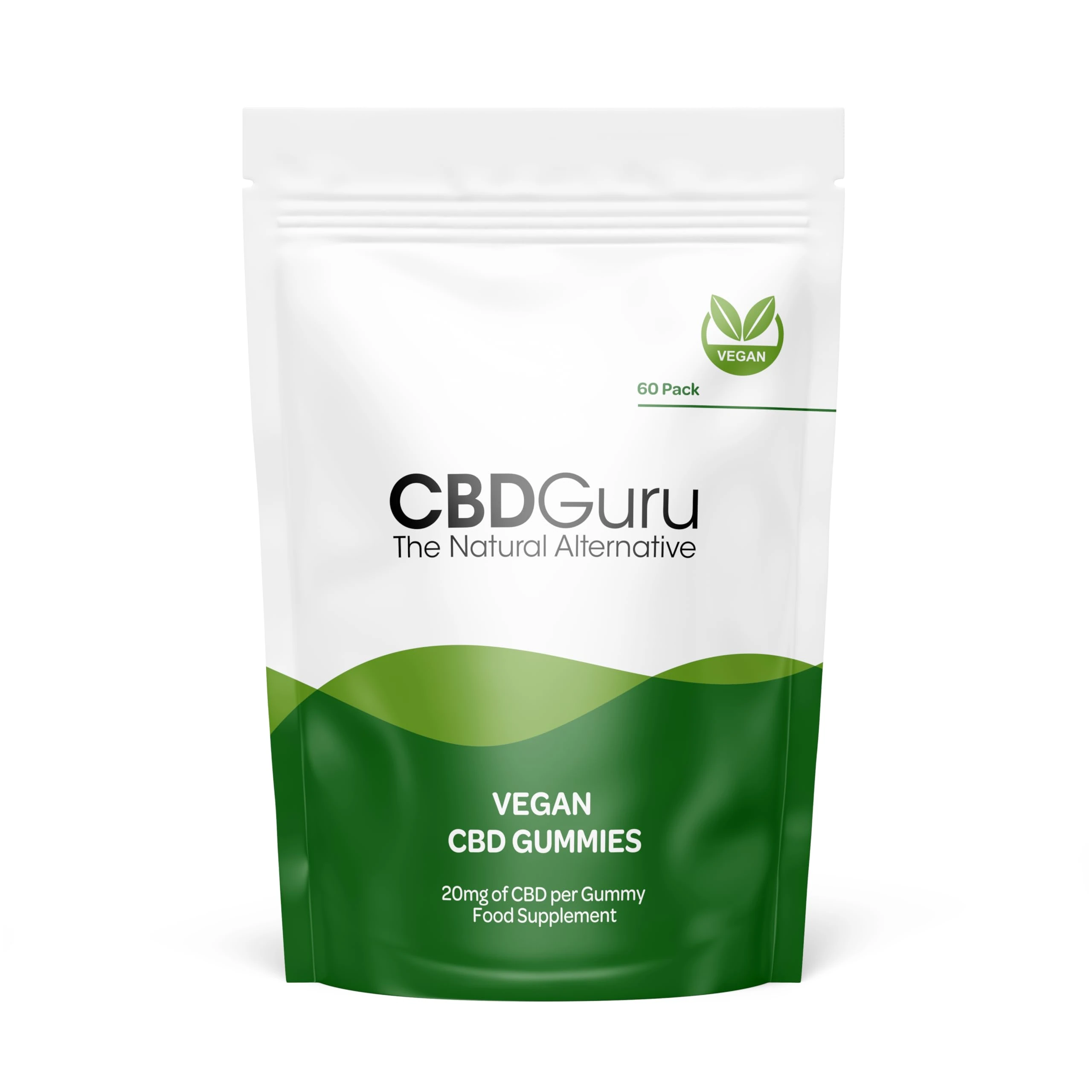 CBD Guru Vegan CBD Gummies 20mg 60 Pack - Mixed Fruit Flavour Broad Spectrum CBD Vegan Gummy Bears for Sleep & Anxiety Support, 1200mg Total CBD
