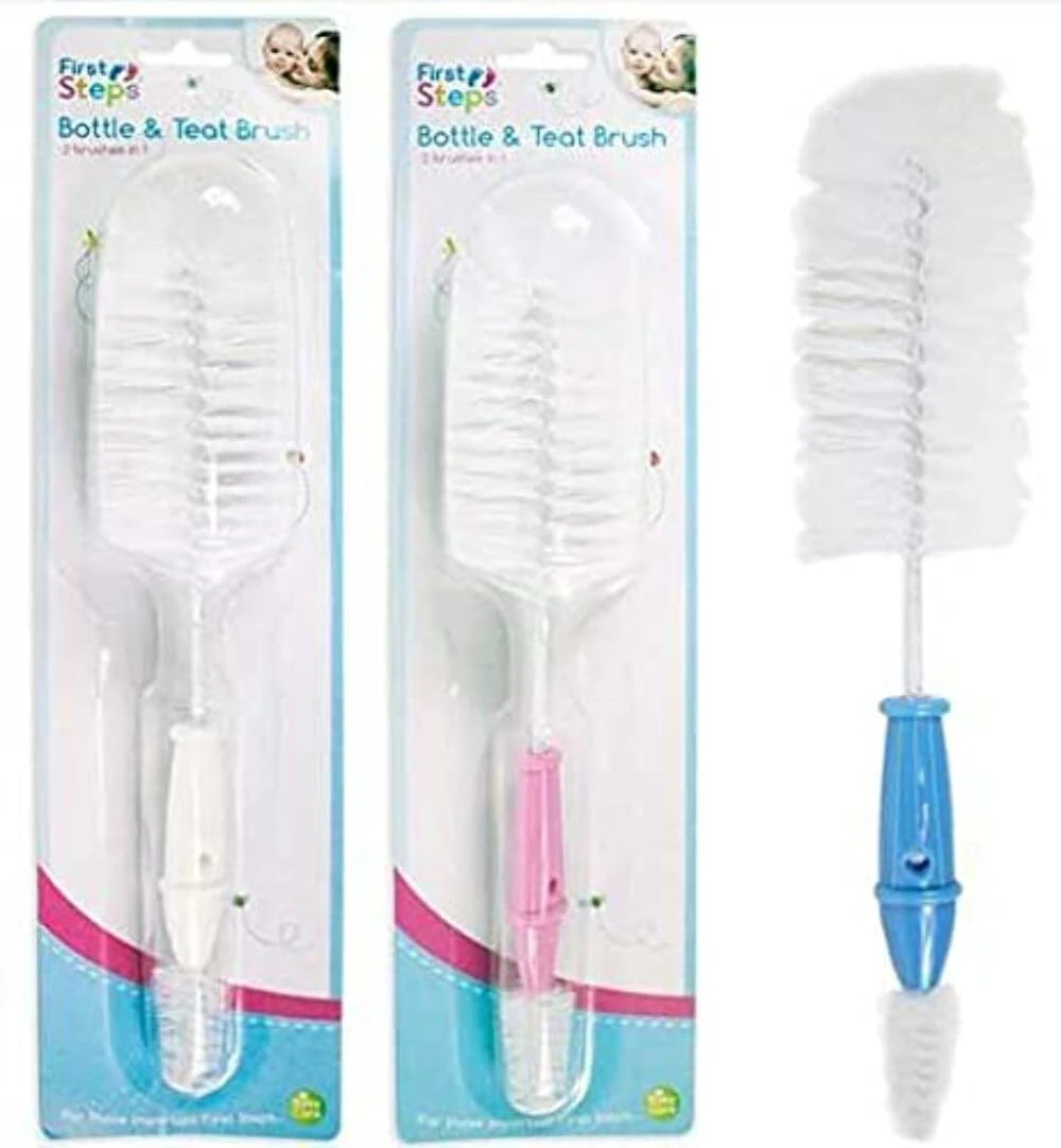 RSW 2 in 1 Baby Bottle and Teat Brush, 2 Brushes in 1, Ideal for Cleaning Training Cups, Wide Neck Bottles, Lids, Valves