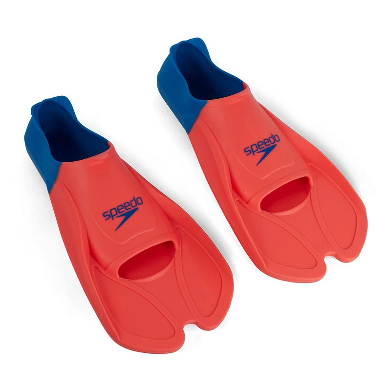 Speedo Unisex-Adult Biofuse Swimming Training Fins | Comfortable Fit | Ergonomic Design | Swim Training, Fluro Tangerine/Poolblu/Bluflm, 2-3