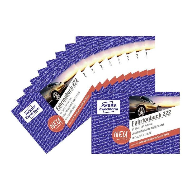 AVERY Zweckform 222-10 logbook (for cars, recognised by the tax office, A6 landscape, 112 pages, 385 journeys, for Germany and Austria to define private/business trips) pack of 10