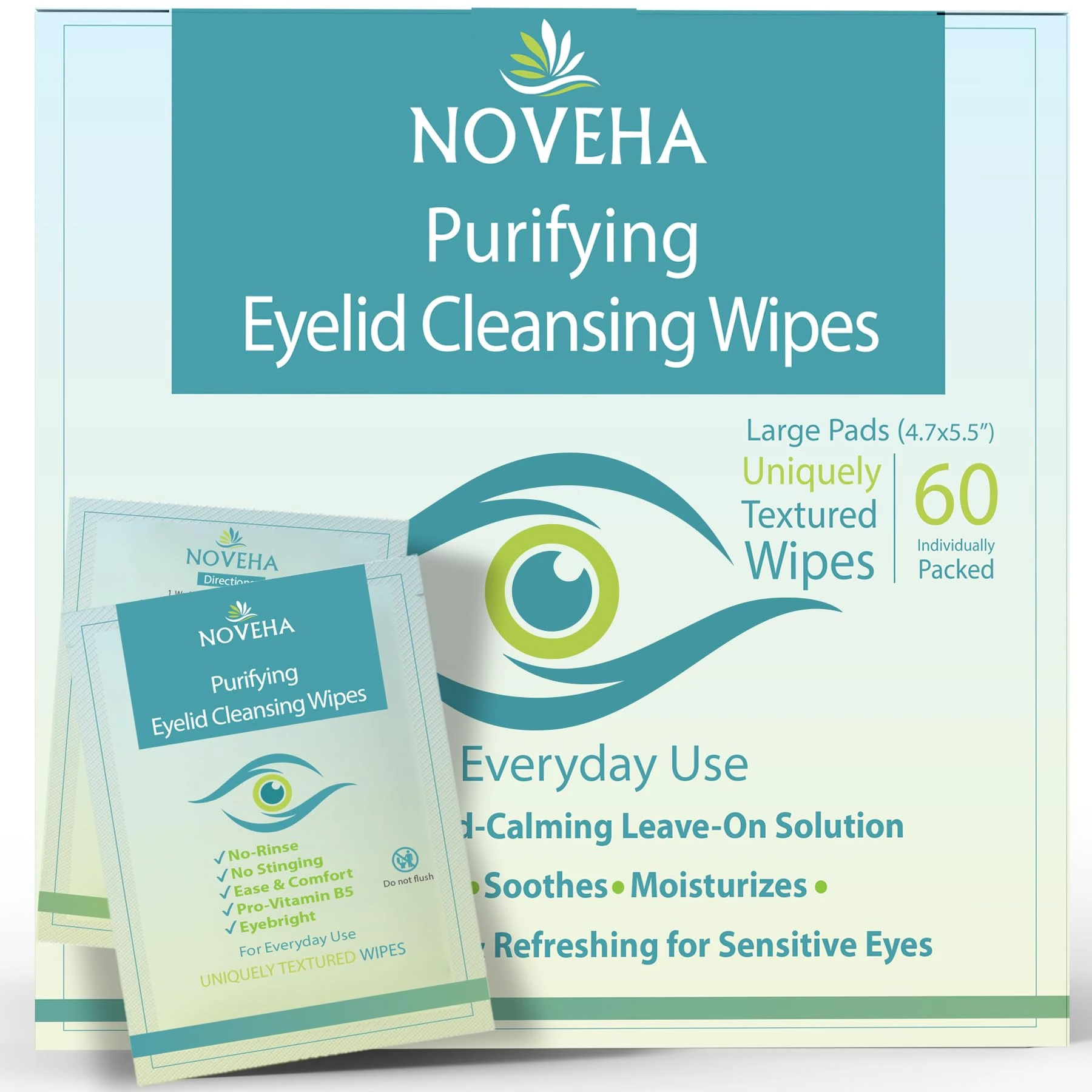 Antimicrobial Eyelid & Lash Wipes | For Itchy, Dry Eyes, Styes & Blepharitis, Gentle & Natural 0.02% Pure Hypochlorous Acid Cleansing Wipes, Hypoallergenic & Soothing For Sensitive Eyes, Pack of 60