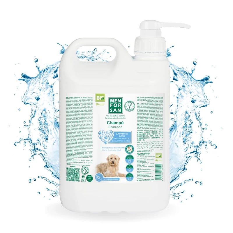 MENFORSAN Odor-eliminating dog shampoo, Eliminates bad smells from the coat, Talc, Blue, 5 l