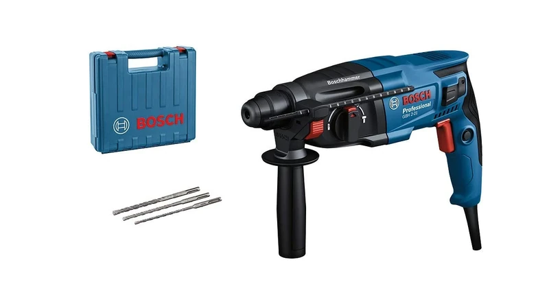 Bosch Professional GBH 2-21 Hammer Drill (110 V, with SDS Plus, incl. 3X SDS Plus Drill bits (6/8/10 mm), Auxiliary Handle, Machine Cloth, Depth Stop, Carrying Case)