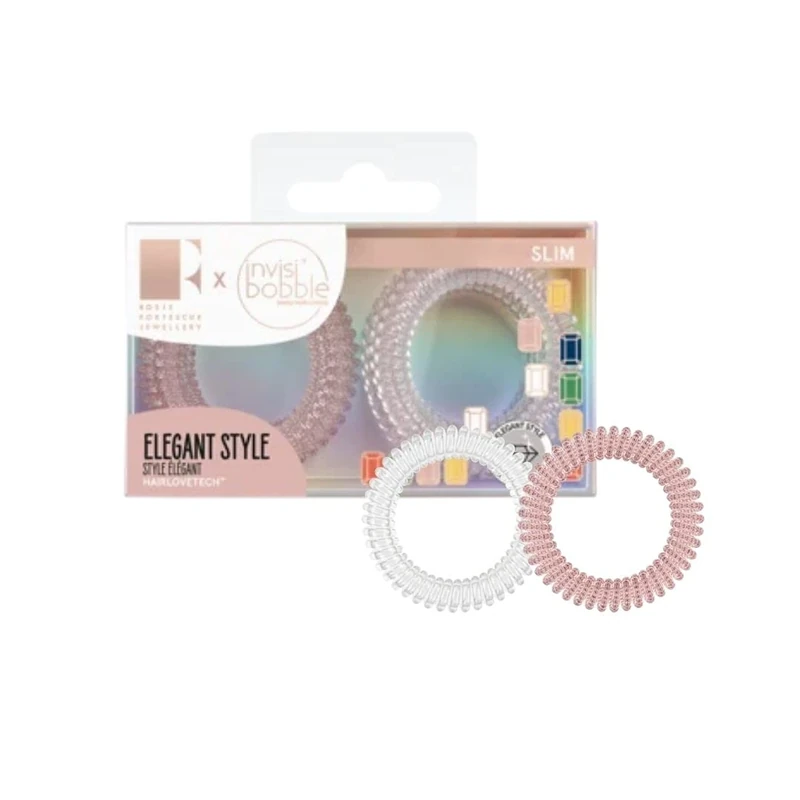 Invisibobble Slim Hair Scrunchie "Pink Glasses" I 8 x Thin Rose Shimmer Hair Bobbles for Girls & Women I Elegant Look & Strong Hold I Limited Collection Rosie Fortescue