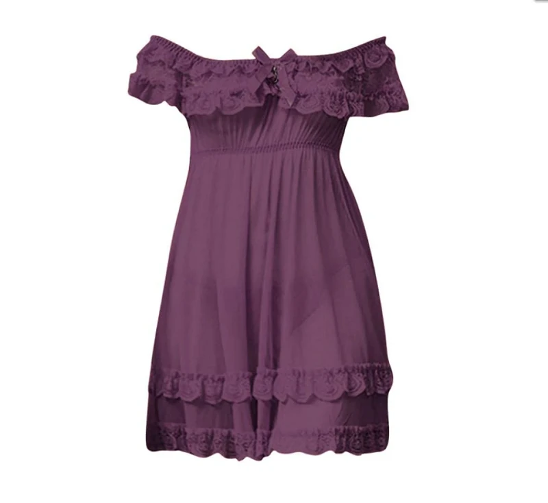 QQQQC Women's Baby Dolls Sexy Lace Pajamas for Women Dress Plus Size-Morado_5_XL