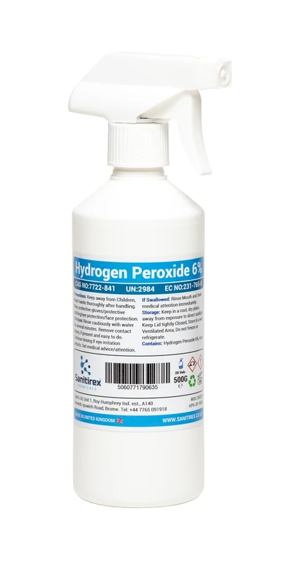 Hydrogen Peroxide 6% 20 Vols. 50ml 500ml 1L 5L Litre for Cleaning Disinfecting Bleaching (500ml spray)