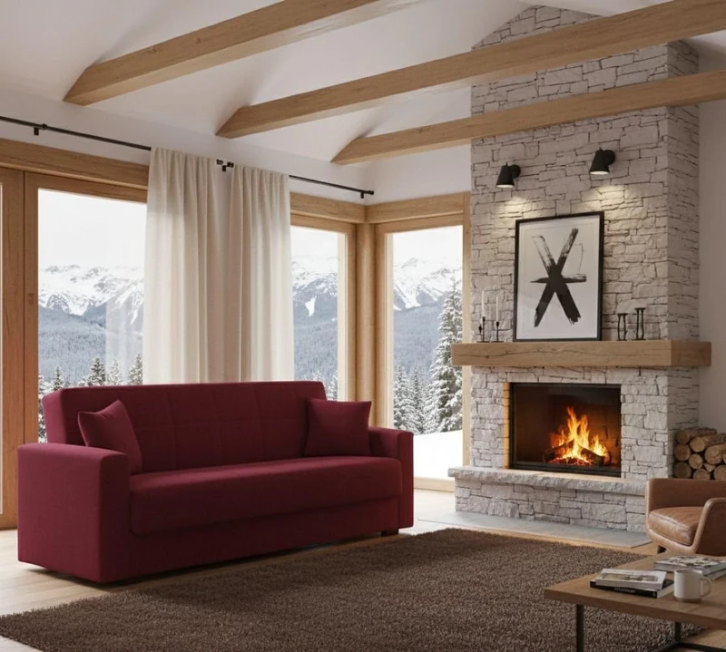 Dmora - Sofa bed Pinto, Linear 3-seater container sofa bed, Living room sofa in padded fabric with click-clack opening, 212x80h87 cm, Red