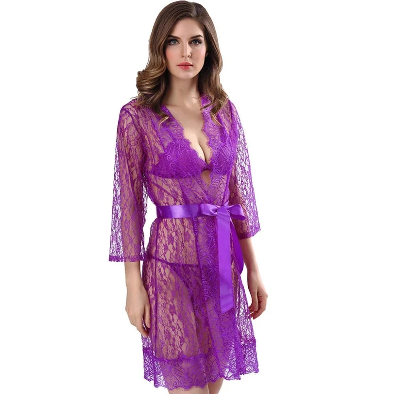 UDRJU Women's Erotic Teddies & Bodysuits Women Sexy Underwear Lady Sexy Elegant Nightgown Lingerie Robe-Violet_M