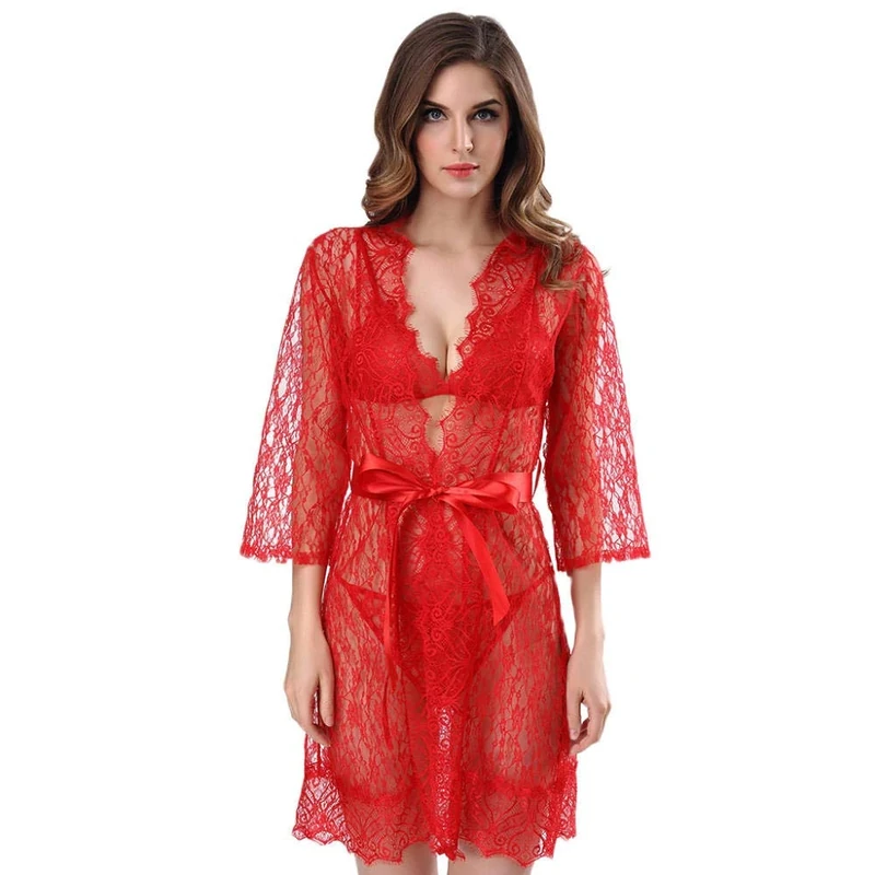 UDRJU Women's Baby Dolls Women Sexy Underwear Lady Sexy Elegant Nightgown Lingerie Robe-Red_XL