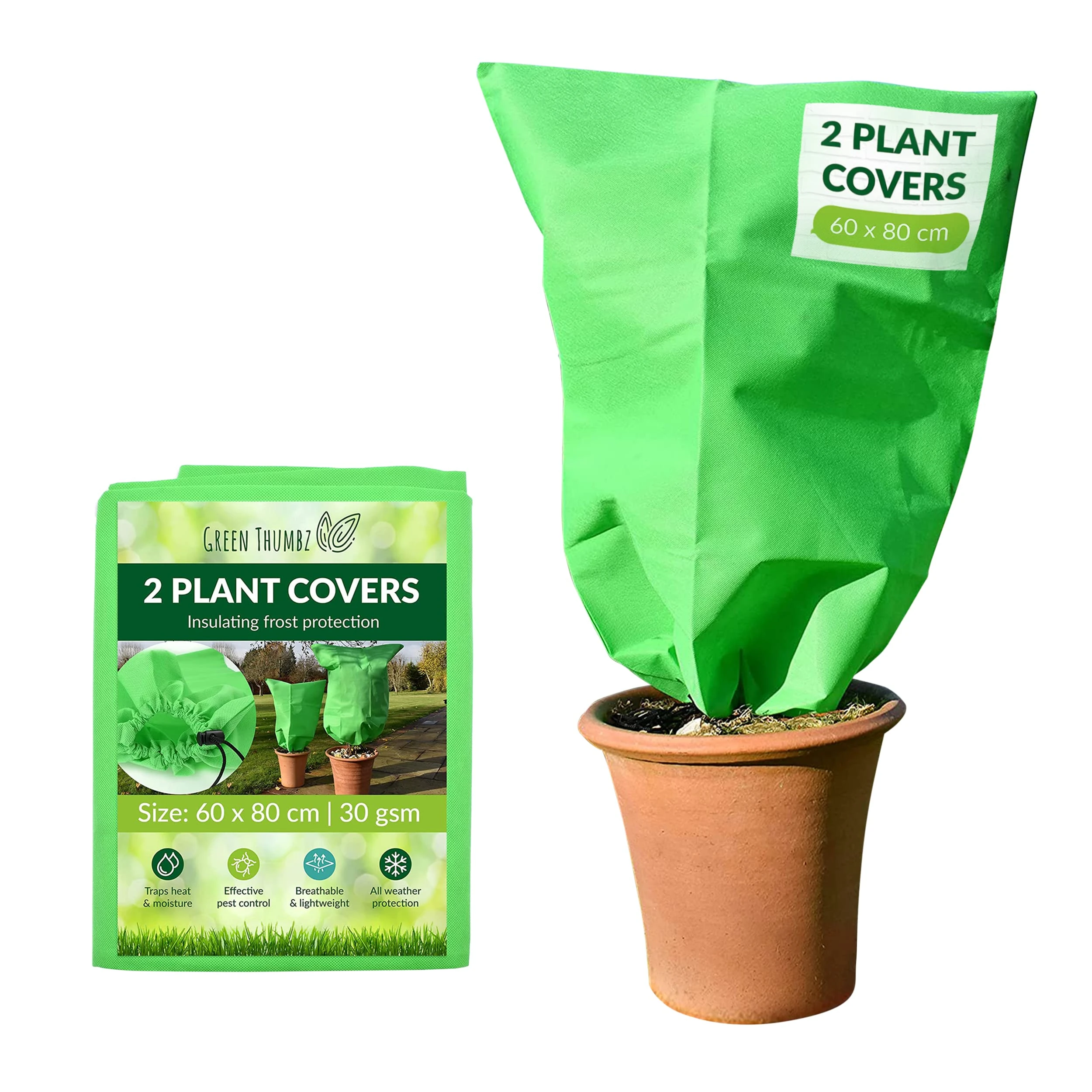 Green Thumbz Plant Fleece Frost Protection Jackets 60cm x 80cm - 2 Pack Plant Protection Covers - Plant Winter Protection Covers- Frost Covers for Outdoor Plants and Fruit Tree