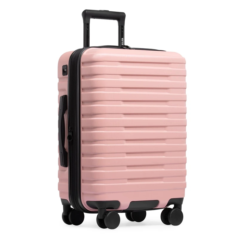 U.S. Traveler Boren Polycarbonate Hardside Rugged Travel Suitcase Luggage with 8 Spinner Wheels, Aluminum Handle, Pink, Carry-on 22-Inch, USB Port, Boren Polycarbonate Hardside Rugged Travel Suitcase