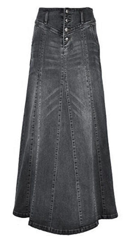CHARTOU Women's Retro Exposure Button-Fly Packaged Hip A-Line Maxi Long Denim Skirt - Grey - X-Large