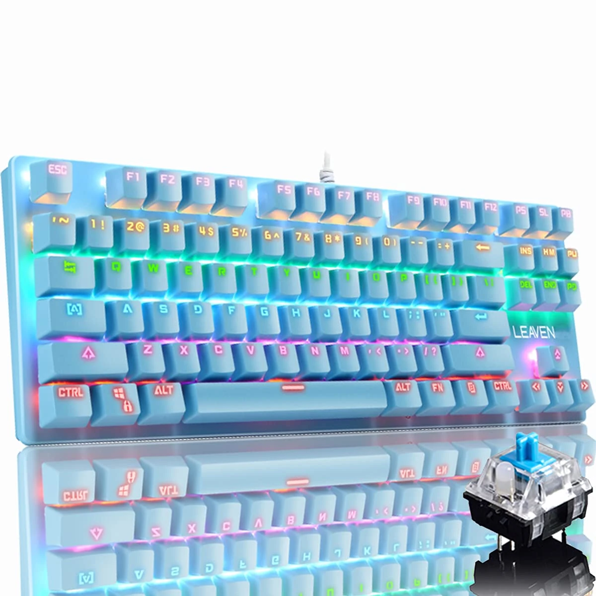 LexonElec Mechanical Gaming Keyboard 87 Keys Full Anti-ghosting USB Wired Keyboard,RGB Rainbow LED Backlit, for Gamers and Typists, for PS4 PS5 Xbox Nintendo PC Computer (Blue Switch)