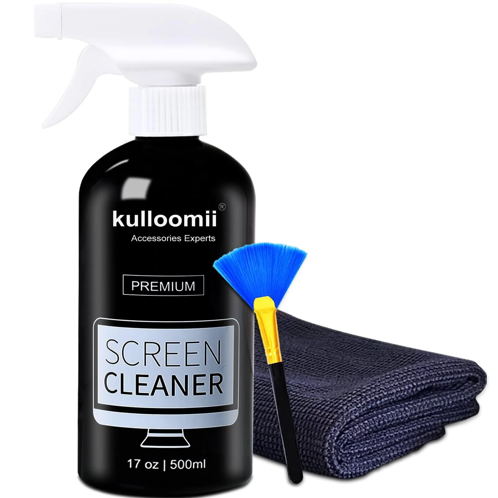 Screen Cleaner Spray, 500ml Screen Cleaning Kit for Iphone, Ipad, TV, Monitor, Laptop, Computer, Macbook, 17oz Large Bottle Electronic Cleaner with Microfiber Cloth Tablet and Brush