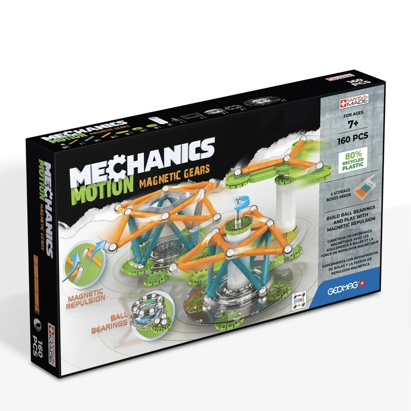 Geomag - Mechanics Motion Magnetic Gears - Educational and Creative Game for Children - Magnetic Building Blocks - Set of 160 Pieces