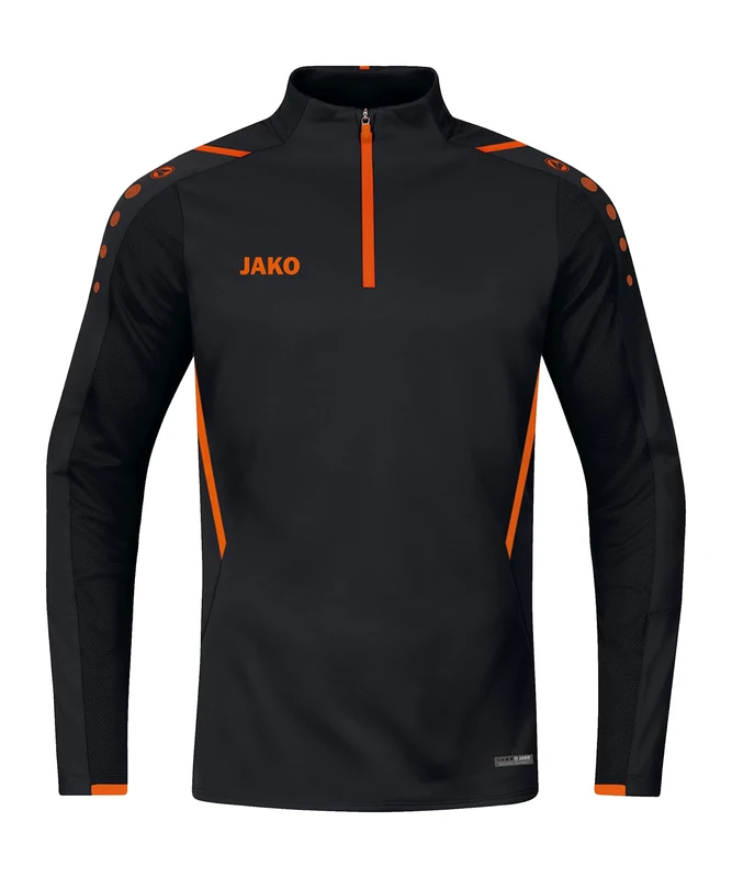 JAKO Challenge Unisex Children's Zip Top Challenge, unisex_child, Ziptop Challenge, 8621-807, Black/neon orange, 128