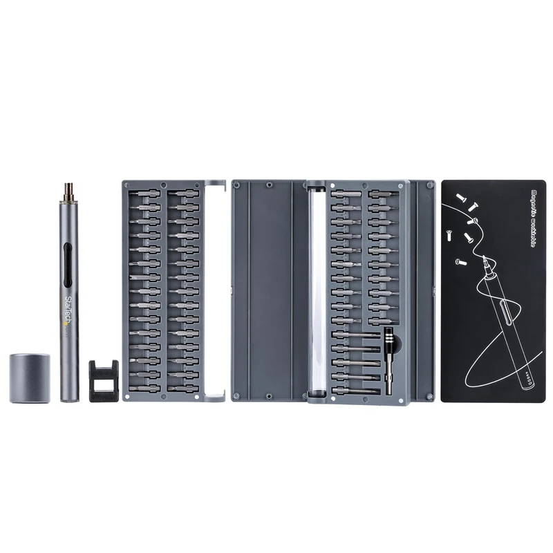 StarTech.com 55-Bit Electric Precision Screwdriver Set - Portable Cordless Battery Powered Bit Driver Kit for Electronic, Laptop, Computers, Tablet & Phone Repairs - Magnetic Work Pad (CTK55PCEDRIVE)