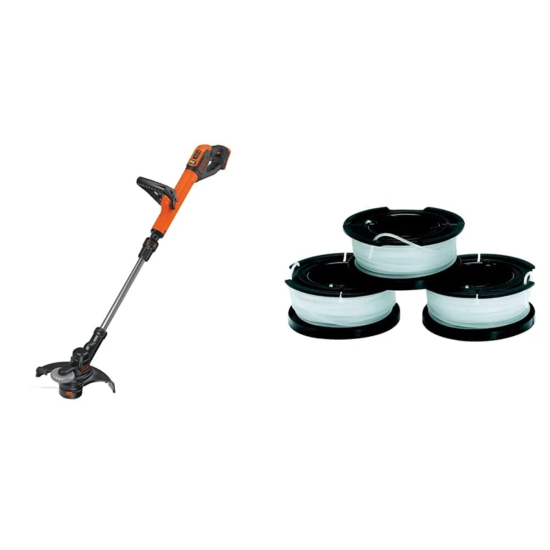 BLACK+DECKER Cordless Grass String Trimmer 28 cm Bare Unit 18 V Battery Not Included STC1820PCB-XJ & Black + Decker A6485 thread bobbins