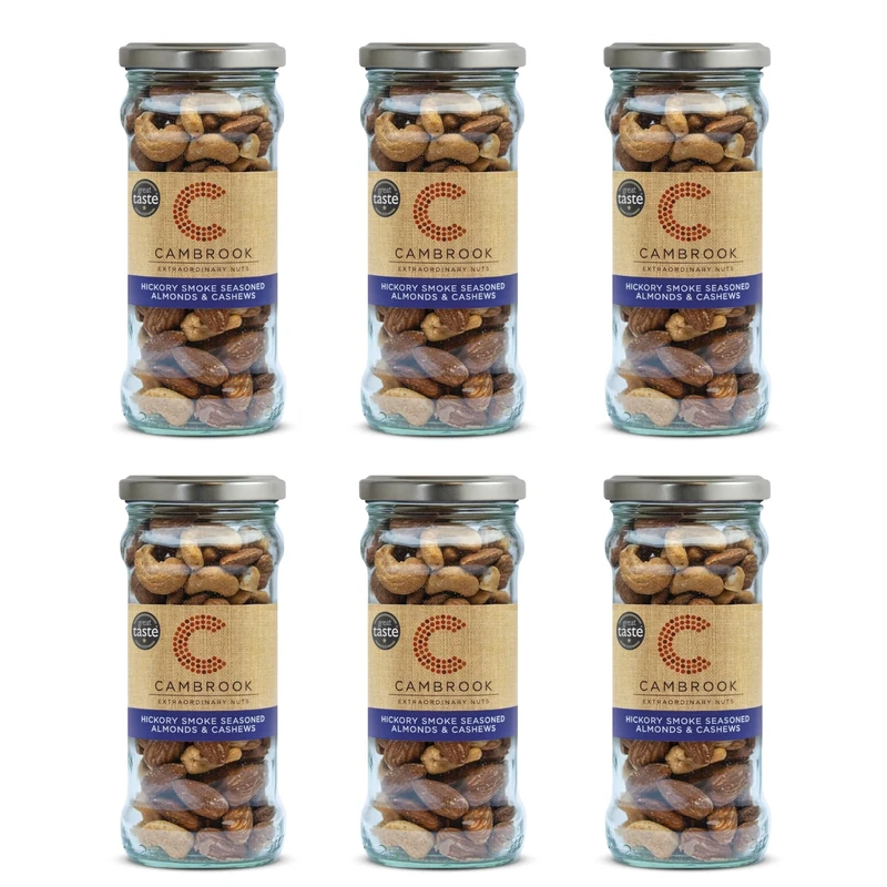Cambrook - Baked Hickory Smoke Almonds & Cashews, 180g Jar, Pack of 6