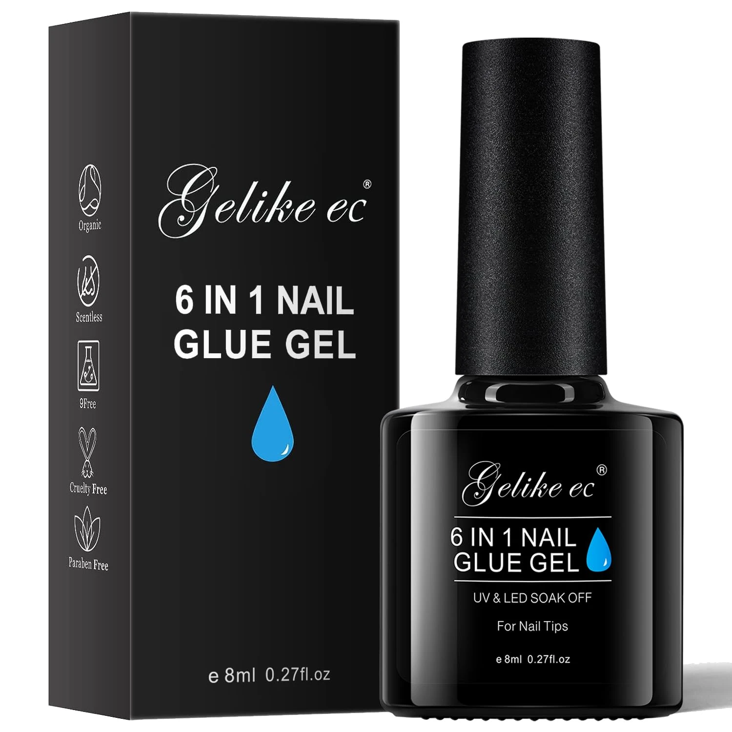 Gelike Ec Gel Nail Glue - 6 in 1 UV Nails Glue Base Coat, Strong Adhesive for False Nails, Acrylic Tips, Press On Nails