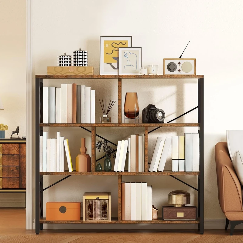 YITAHOME 4 Tier Bookcase Freestanding Cube Bookcases and Bookshelves Industrial Furniture Wide Bookcase Display Cabinet Open Storage Bookshelf for Living Room Bedroom