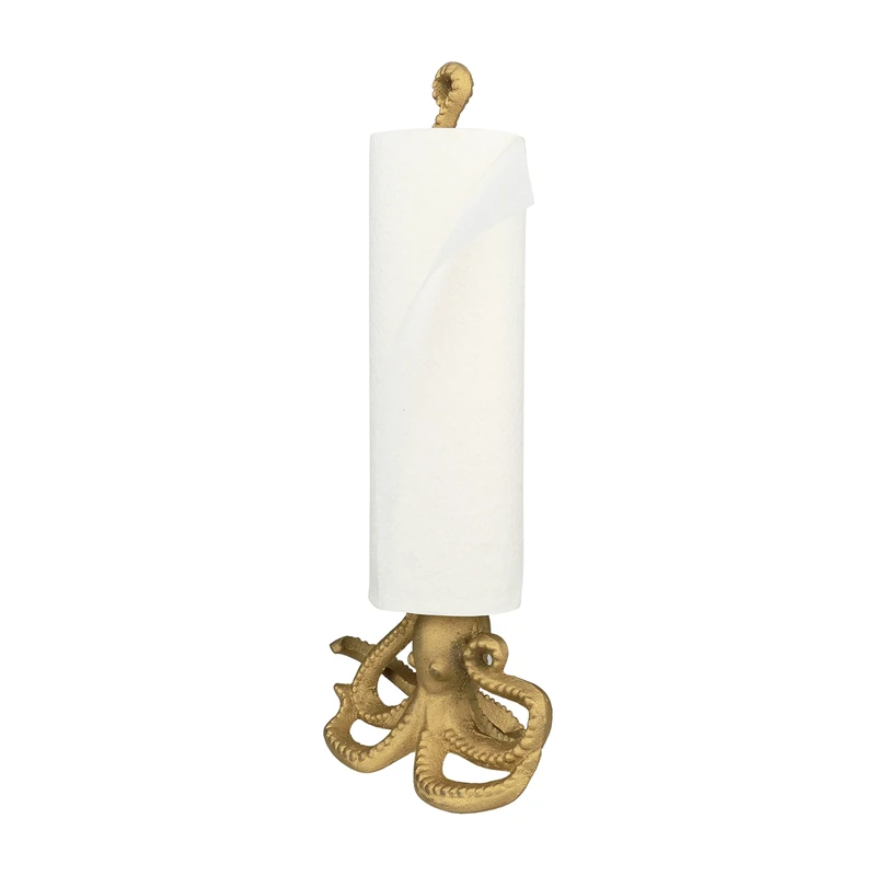 WallCharmers Gold Paper Towel Holder, Metal Toilet or Kitchen Paper Holder for Floor or Countertop, Gold Octopus