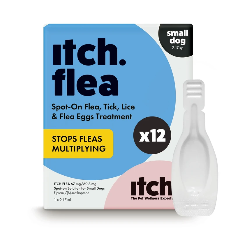 Itch Small Dog Flea & Tick Spot-On Treatment (2-10kg) - Kills Fleas, Ticks, Lice & Eggs to Prevent Reinfestation - 12 Easy-Apply Pipettes