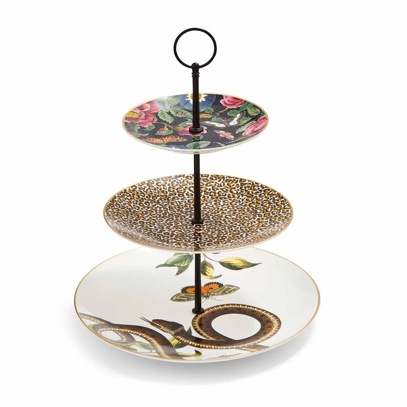 Spode x Creatures of Curiosity 3 Tier Cake Stand - Fine China Dessert Stand with 22-Carat Gold Detailing, Ceramic Dessert Display, Suitable for Serving Cakes, Pastries, and Afternoon Tea