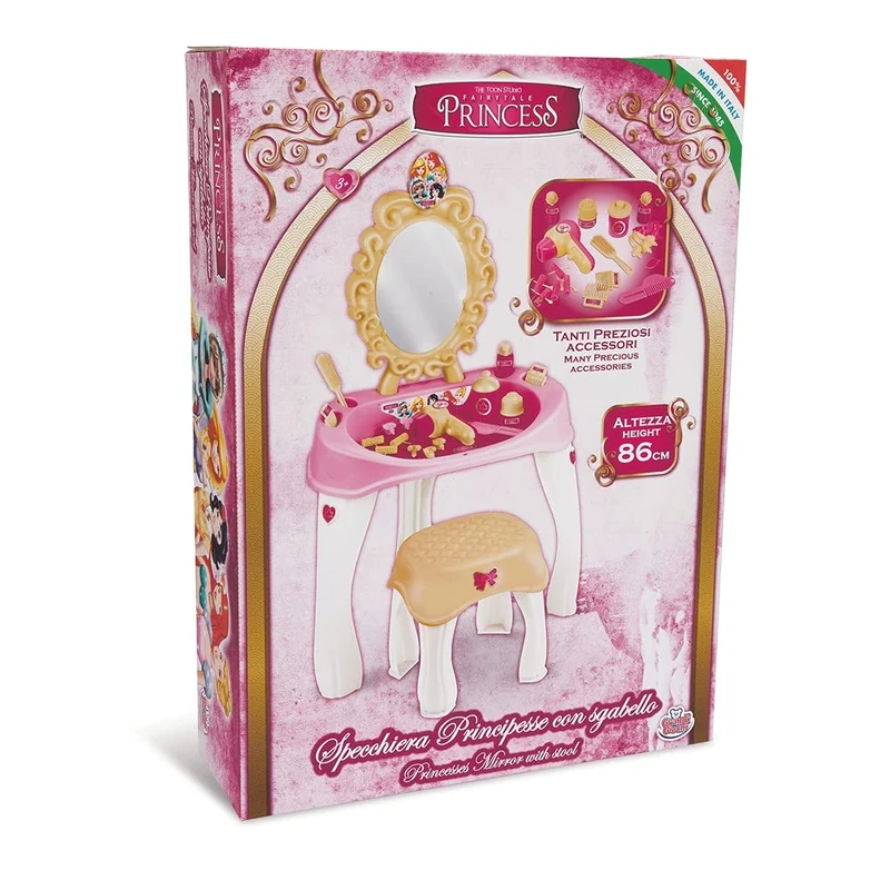 Grandi Giochi Princess GG02994 Mirror with Stool – with 20 Accessories and Stickers Included. Height 86 cm