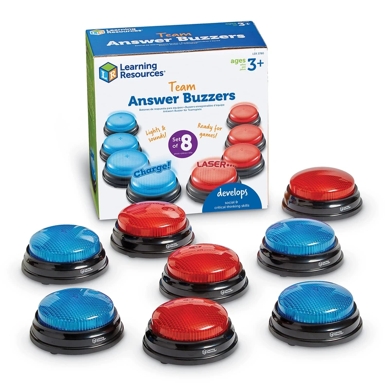 Learning Resources Team Answer Buzzers, 4 Red & 4 Blue Buzzers, 2 Different Sounds, Fun For Classroom & Home Game Play, Ages 3+