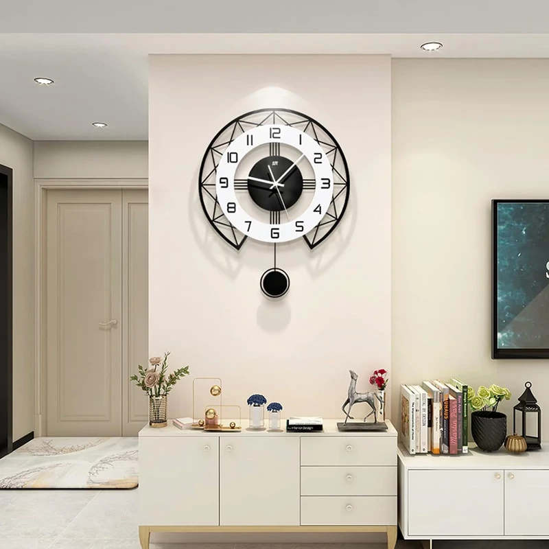 JUJUDA Large Clock for Living Room Decor - Modern Silent Pendulum Wall Clock for Home, Kitchen, Bedroom - Decorative Big Non-Ticking Battery Operated Quartz Clock for Indoor Bathroom - 17 Inch