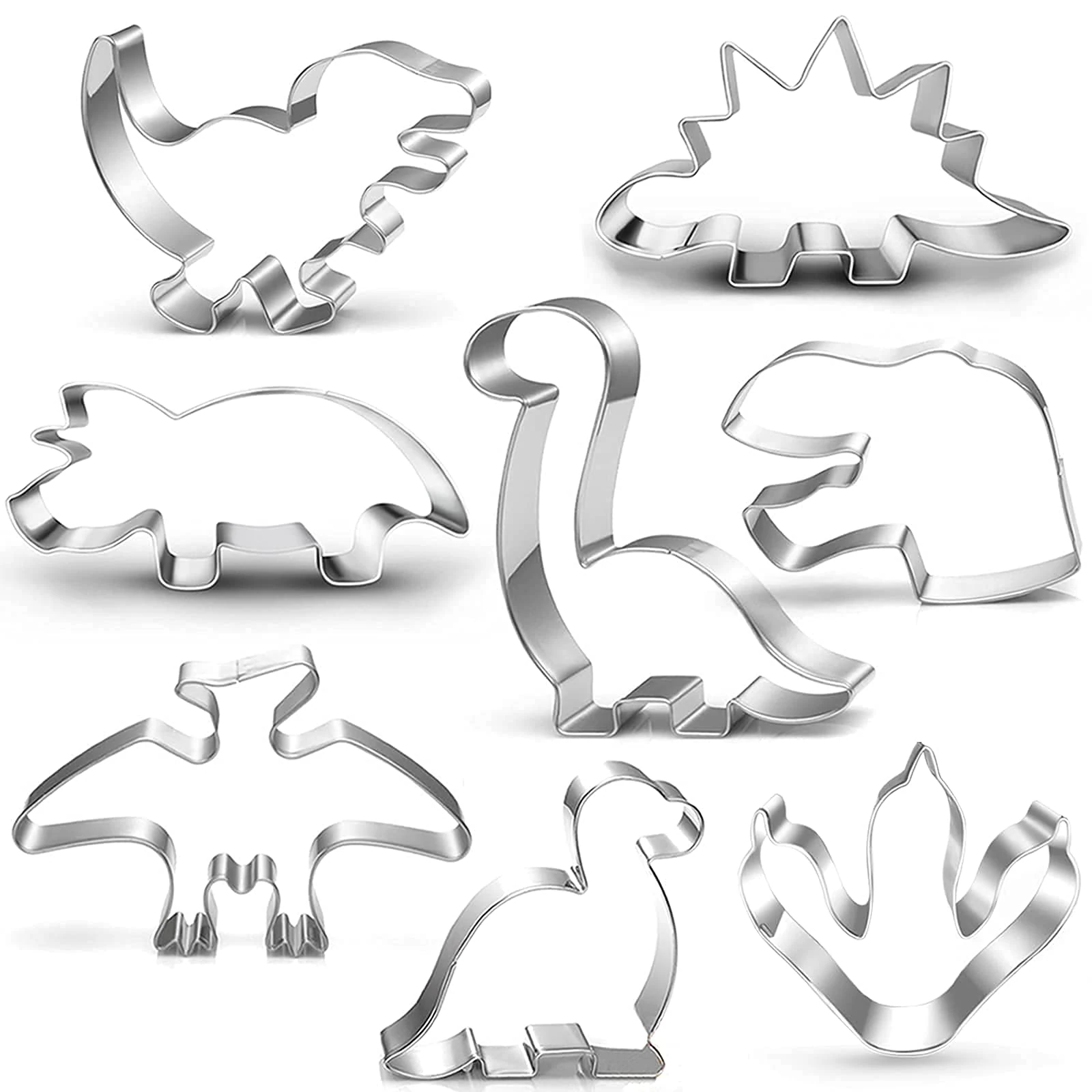 Dinosaur Cookie Cutter Set 8 Pieces Trex, Brontosaurus, Spinosaurus, Brachiosaurus, Triceratops, Dinosaur Head Footprint, Dinosaur Cookie Cutter for Kids Dino Party