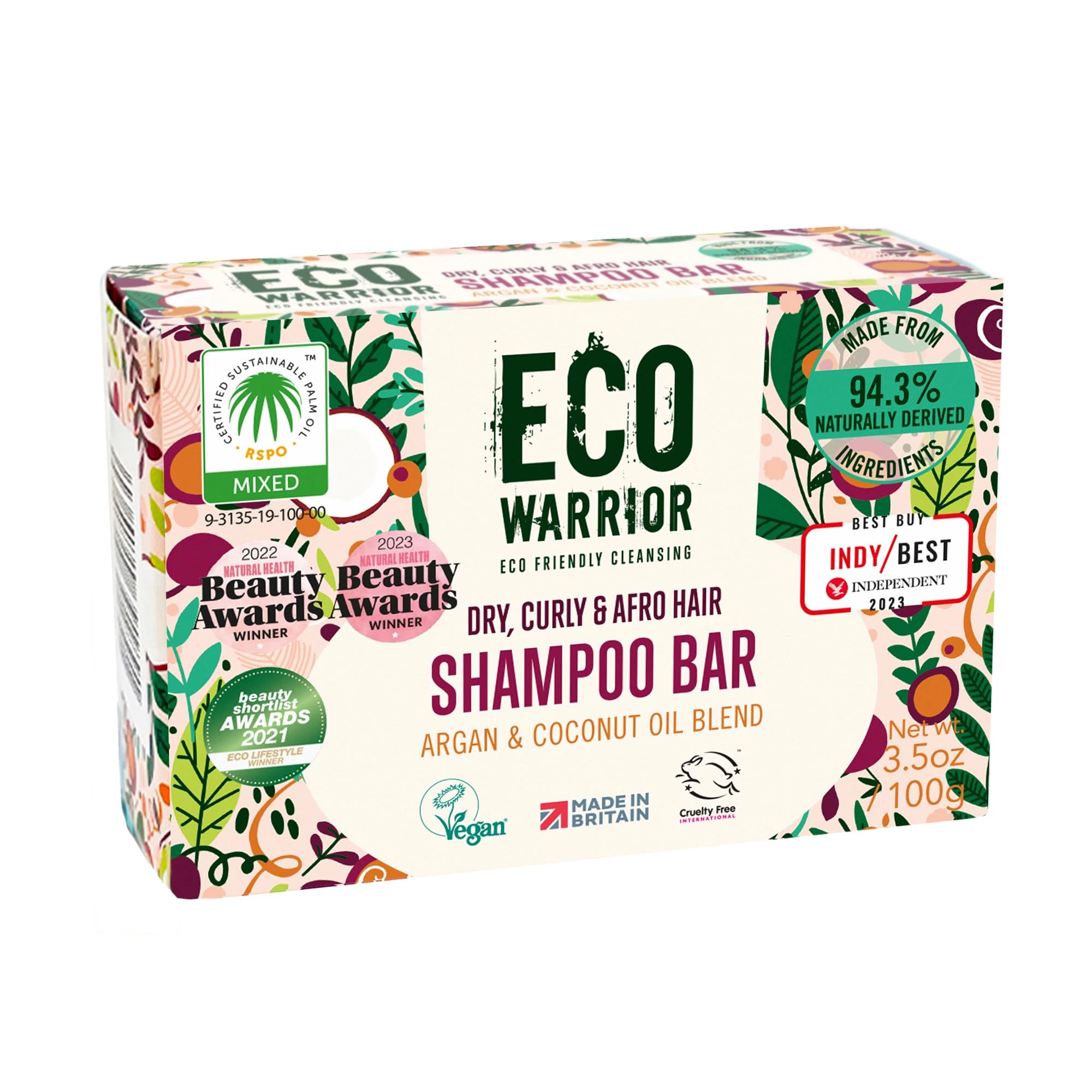 Eco Warrior Dry Hair Shampoo Bar - Vegan, Cruelty Free, No SLS or Parabens, Deeply Nourishing Argan & Coconut Oil, Marshmallow Extract For Soft Dry Hair, Little Soap Company, 100g