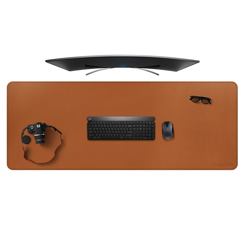 ZORESYN 5XL Huge size Mouse Pads (160 x 60cm) - PU Leather Extended Large Gaming Mousepad Desk Mat - Nonslip Base and Waterproof Desktop Keyboard Extended Mouse Mat (Light Brown, 5XL - Huge size)