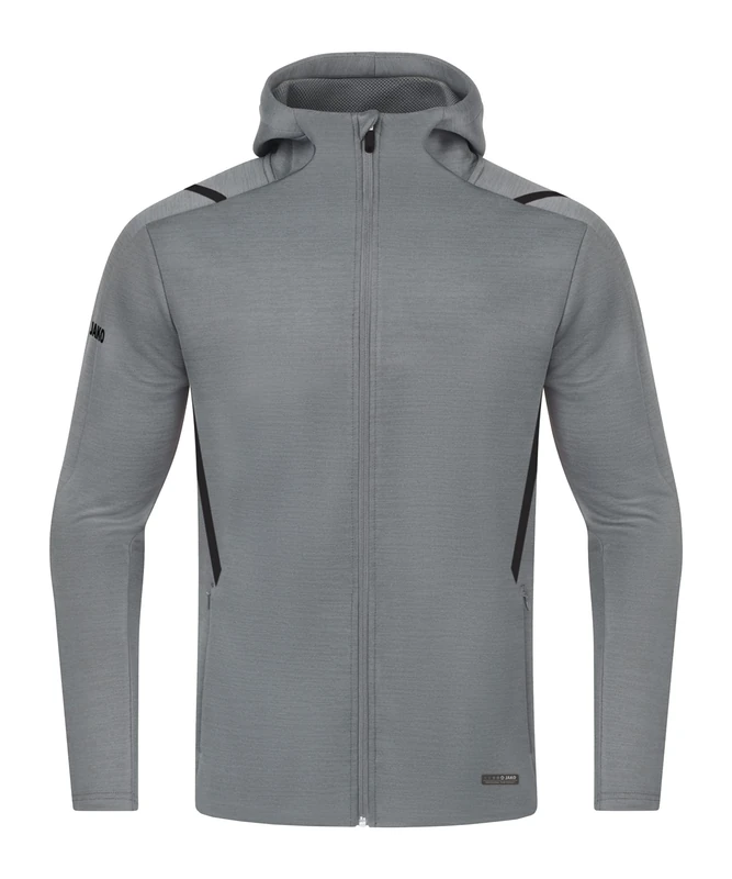 JAKO Challenge Leisure Jacket with Hood, Stone Grey Mottled/Black, L