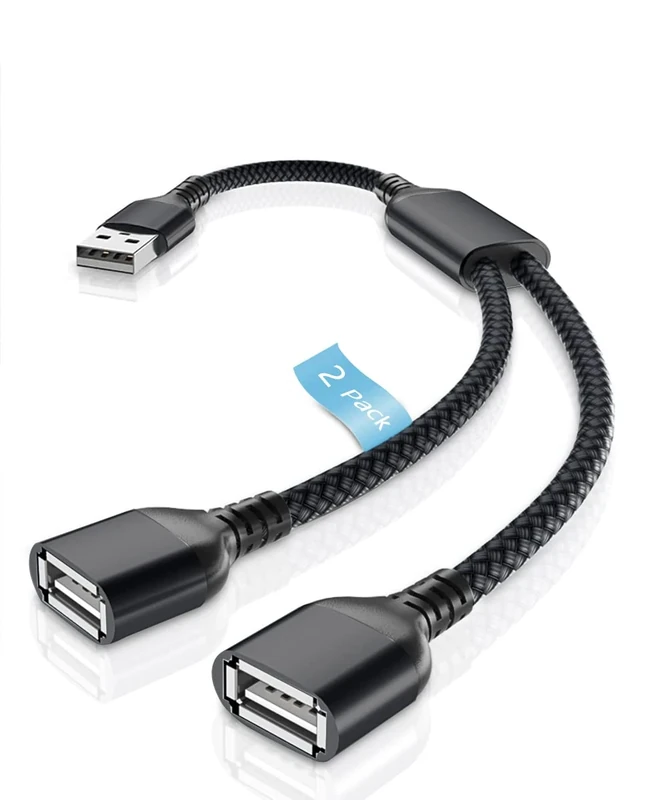 BASESAILOR USB Splitter Y Cable 1M/2Pack,USB A 1 Male to 2 Female Extension Cord Converter,Dual Double USB Port Extender Hub Data Charger Power Split Adapter For Mac,Car,Xbox One,PS4,PS5,Laptop