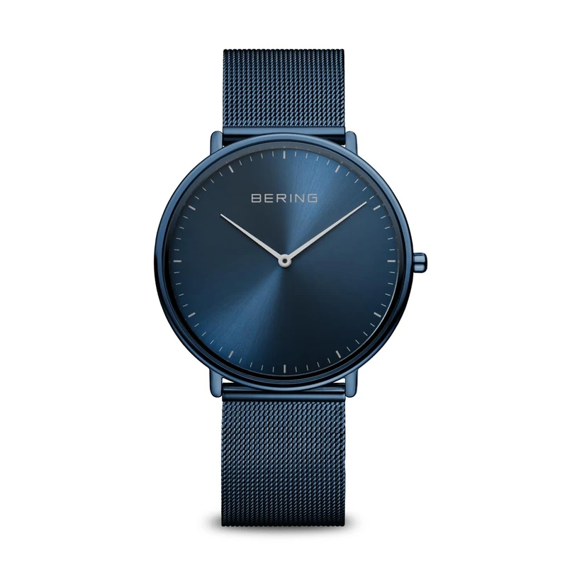 BERING Unisex Quartz Movement Watch - Ultra Slim Collection with Stainless Steel and Sapphire Glass 15739-397, Blue, Bracelet